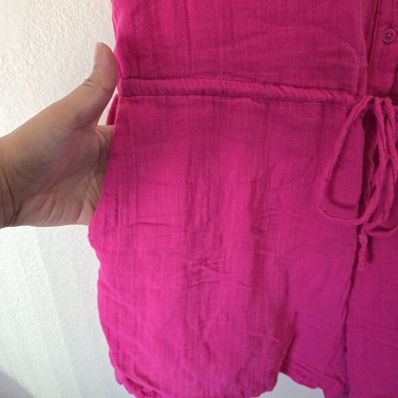 Old Navy Womens Medium Cotton Crinkle Gauze Romper Pink Beach Barbie Lightweight - Picture 5 of 7